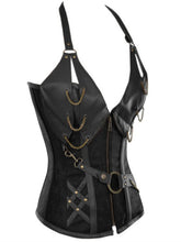 Plus - Size European Steampunk Leather Corset with Belt Halter Top - Victorian Gothic Lace - up Bustier - Coscosmos